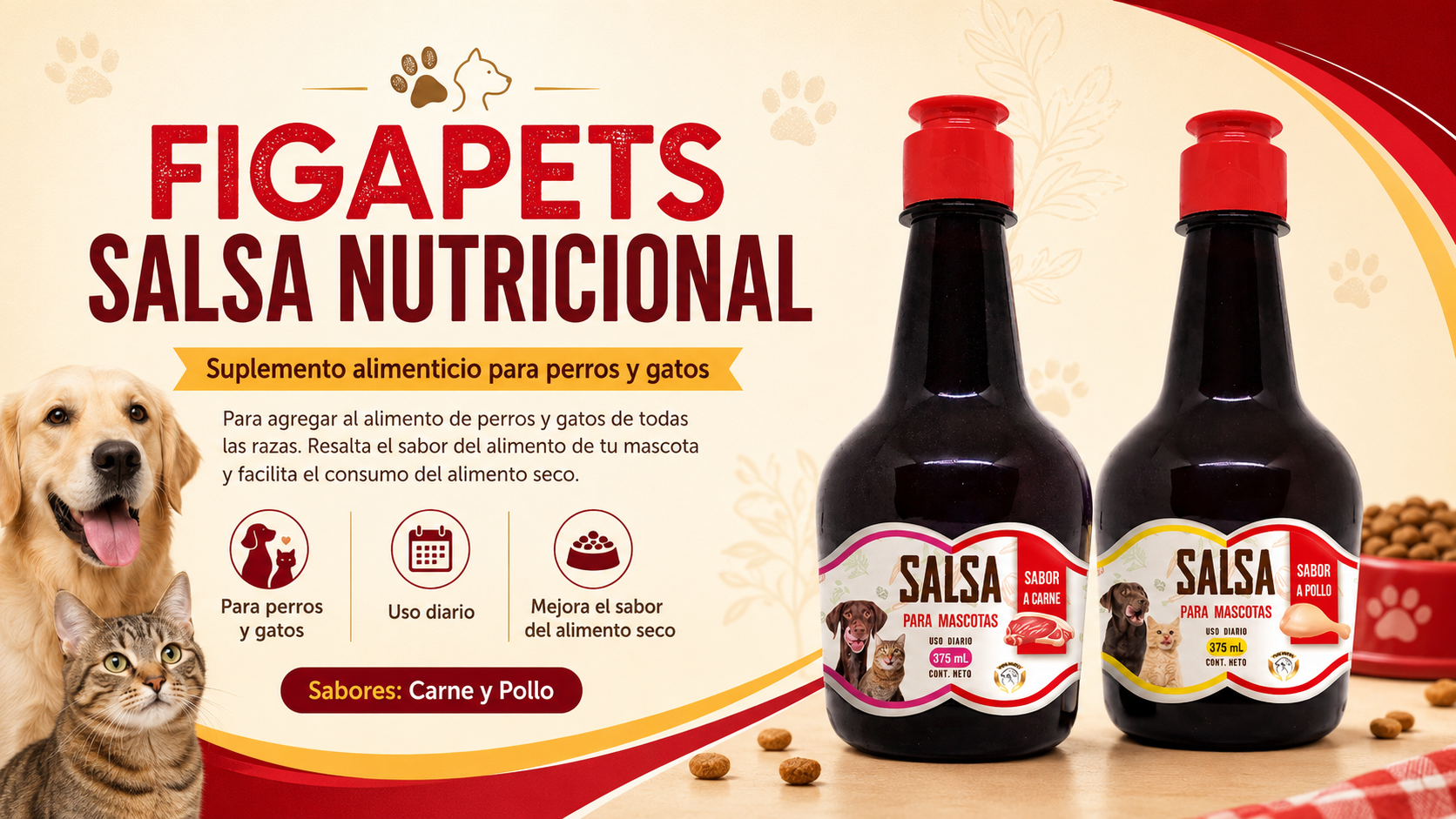 Figapets salsa nutricional para perros y gatos.
